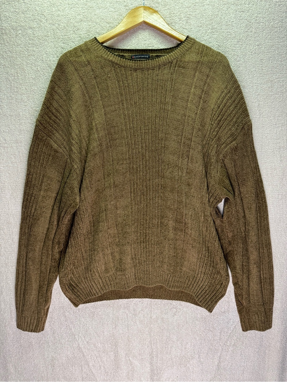 Knightsbridge Men's Ribbed Crewneck Sweater Large Olive Green Textured Knit